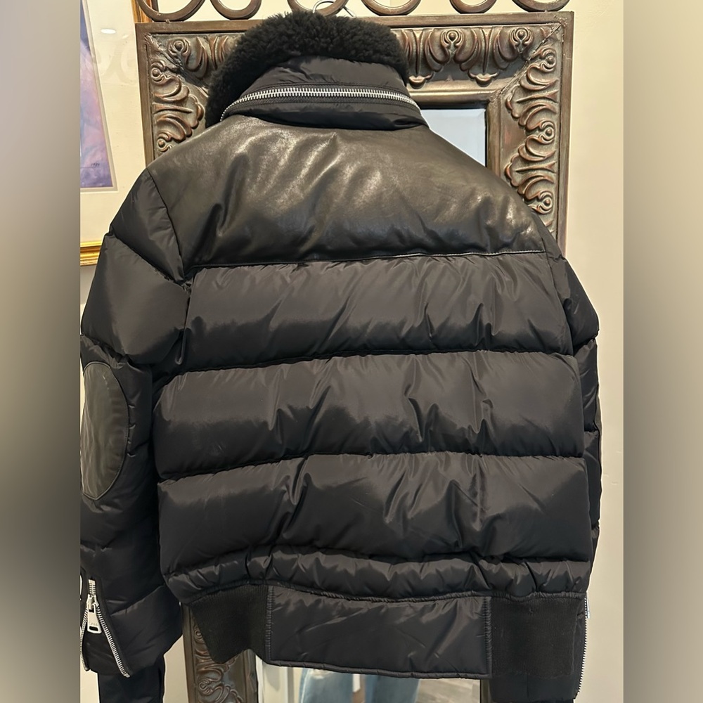 SAM NYC Sawyer quilted down embellished puffer jacket coat leather black large - Picture 5 of 7
